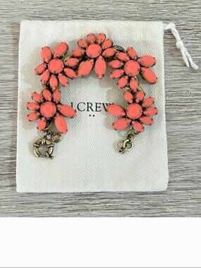 J. Crew Bracelet Statement Coral Gold Flower with Pouch